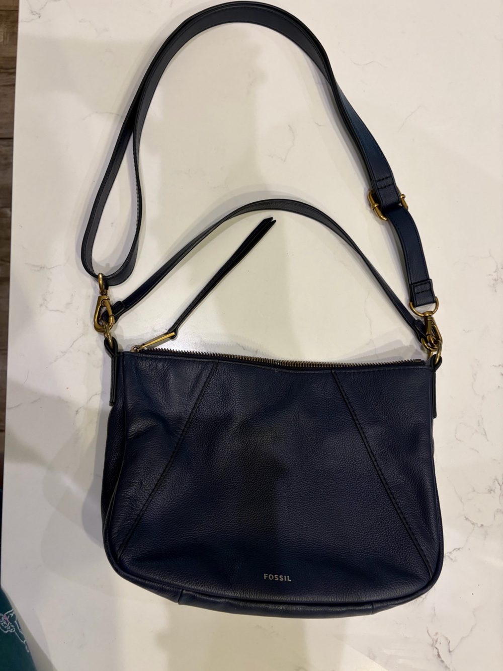 Fossil blue Navy Leather Shoulder Bag - Classic Women's Crossbody